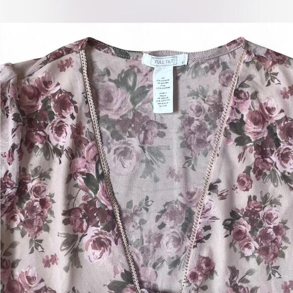 Y2K Fairycore Pink Floral Sheer Asymmetrical Front Tie Top - Picture 2 of 5